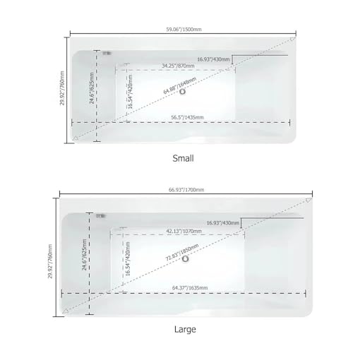 Weibath 67'' Modern Acrylic Alcove Whirlpool Bathtub Rectangular Water Massage Bathtub Chromatherapy LED Soaking Tub with Bathtub Filler Faucet
