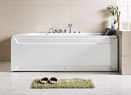 DECORAPORT 72 Inch Acrylic Alcove Whirlpool Hydromassage Bathtub 2 Person SPA Soaking Tub with Faucet, Shower head and Drain (D-DK-Q367)