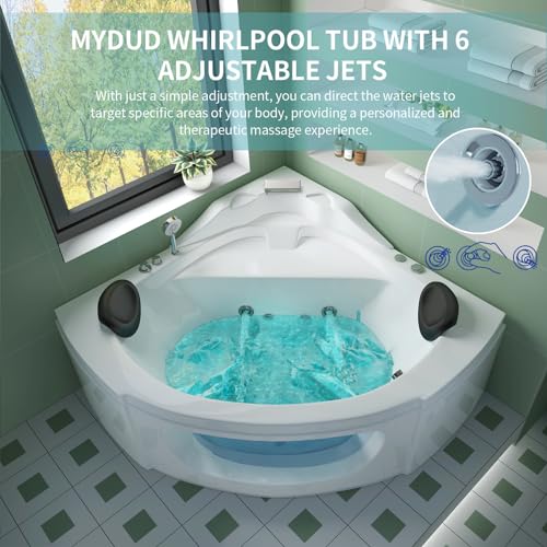 Corner Whirlpool Bathtub, 2 Person Whirlpool Tub 3-Side Apron Bathtub with 6 Filler Faucet Water Jets,2 Waterproof Pillows, Soaking Tub for Relaxation & Spa Experience