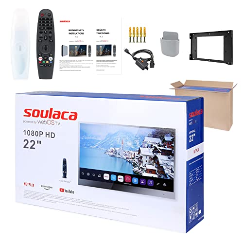 Soulaca 22 inches Smart Mirror TV for Bathroom IP65 Waterproof webOS System with Built-in Alexa ATSC WiFi Bluetooth SPA