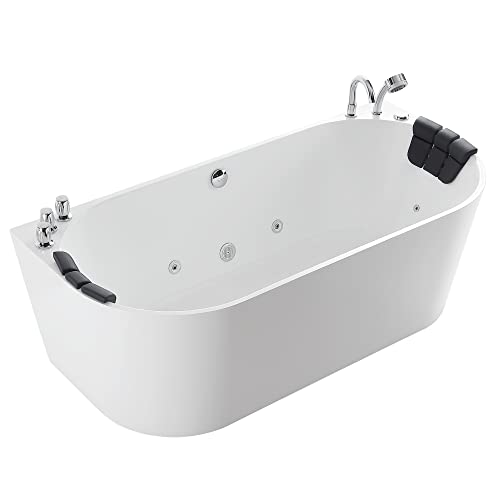 Empava 59" Freestanding Whirlpool Hydro Massage Bathtub, Acrylic 8 Jets Tub, 59" x 30", ETL Certificated, Includes Faucet, Handheld Shower, and Waterproof Pillows