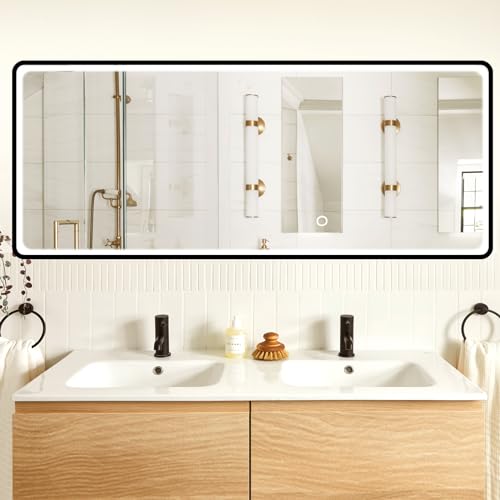 PexFix 64"x 21" LED Rectangle Full Length Mirror Standing Floor Mirror, Full Body Dressing Mirror, Wall Mounted Hanging Mirror for Bedroom, Black