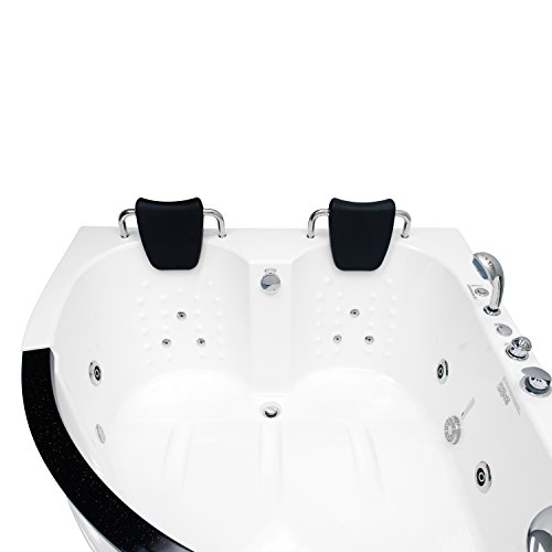HOMEWARD BATH Chelsea Corner Whirlpool Bathtub with 10 Water Jets and Underwater Lights | 2 Person Whirlpool Tub | Inline Heater | Decorative Clear Glass Window | Pre-Mounted Faucet & Tub Filler |