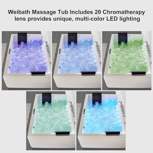 Weibath Whirlpool Bathtub 2 Person Jetted Bathtub 71" Massage Whirlpool Tub with 18 Water Jets+20 Air Jets,3 Sided Apron White Chromatherapy LED Jet Tub