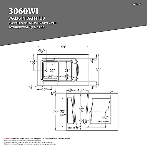 ANZZI Walk In Tub 60'' x 30'' Left Drain, Whirlpool & Air Tub with Quick Fill, Aromatherapy, Chroma therapy, White Finish Easy Maintenance with Powered Fast Drain - AMZ3060WILWS