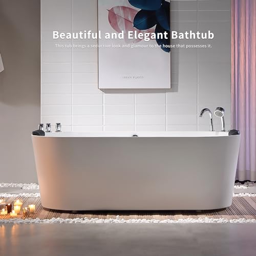 Empava 59" Freestanding Whirlpool Hydro Massage Bathtub, Acrylic 8 Jets Tub, 59" x 30", ETL Certificated, Includes Faucet, Handheld Shower, and Waterproof Pillows