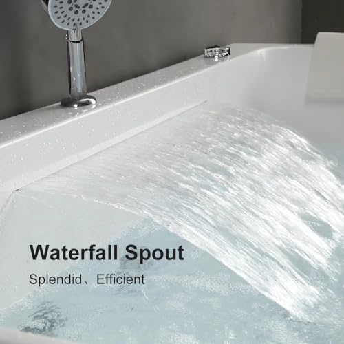 Weibath 67'' Modern Acrylic Alcove Whirlpool Bathtub Rectangular Water Massage Bathtub Chromatherapy LED Soaking Tub with Bathtub Filler Faucet