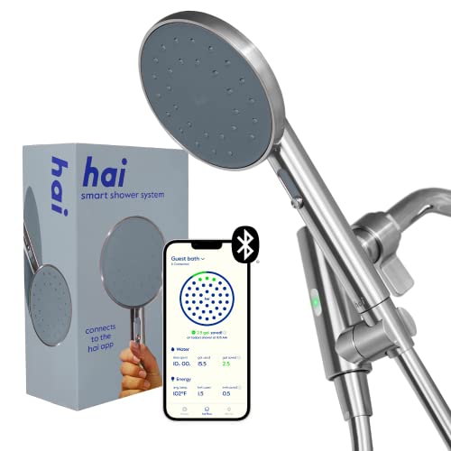 hai Smart Shower Head, Bluetooth Handheld Water Saving Showerhead with Adjustable High Pressure to Spa-Like Mist, Stainless Steel, Easy Installation, Customizable LED Lights, Charcoal, 1.8 GPM