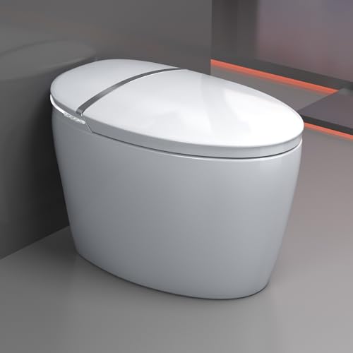 Smart Bidet Toilet with Off-seat Auto Flush, Foot Sensor Flush, Power Outage Flush, Mini Intelligent Smart Toilet with Heated Seat, LED Night Light, Side Button, Easy to Use.