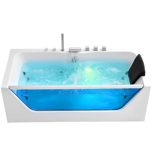 Empava 67" Center Drain Acrylic Rectangular 3-wall Alcove Whirlpool Bathtub in White