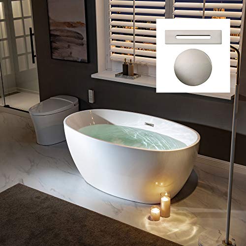 WOODBRIDGE 55" Acrylic Freestanding Bathtub Contemporary Soaking White Tub with Brushed Nickel Overflow and Drain,BTA1418 -B/N-Drain &O