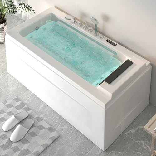 ADOWORE Whirlpool Bathtub, 67" Jetted Tub with Light, Hydro Massage Bathtub with Waterfall, SPA Bathtub with LED Control Panel & Chromatherapy, Whirlpool Tub with Pillow