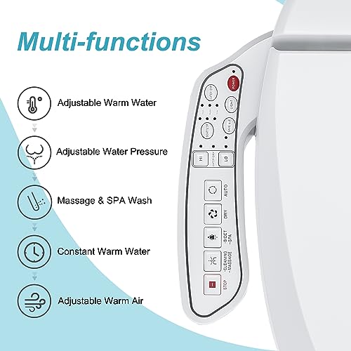 ZMJH A102 Bidet Toilet Seat, Elongated Smart Unlimited Warm Water, Vortex Wash, Electronic Heated, Warm Air Dryer, Rear and Front Wash, LED Light, Need Electricity, White, (Elongated)