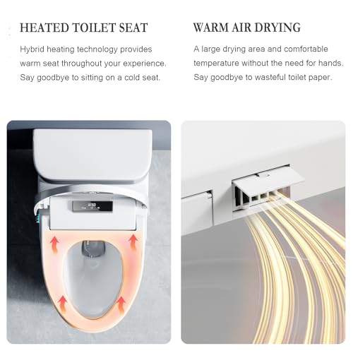XCQQ Bidet Toilet Seat Round,Electric Toilet Seat Bidet Round,Smart Toilet Seat Bidet,Unlimited Warm Water,Vortex Wash,Electronic Heated,Warm Air Dryer,Rear and Front Wash,LED Light,Need Electricity