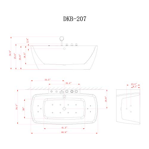 DKB Evian Jetted Whirlpool Tub in White, Deep Soaking Comfort, Hydro- Massage System 14 Whirlpool Jets & Adjustable Air Bubble Infusion, Center Drain, Handheld Shower
