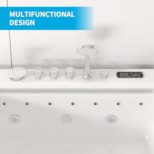 ADOWORE Whirlpool Bathtub, 67" Jetted Tub with Light, Hydro Massage Bathtub with Waterfall, SPA Bathtub with LED Control Panel & Chromatherapy, Whirlpool Tub with Pillow