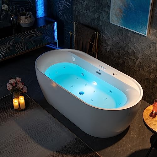WOODBRIDGE 72" x 35-3/8" Whirlpool and Air Bath Heated Soaking Combination Tub with Adjustable Speed Air Blower and Display Control Panel, White,BJ-500
