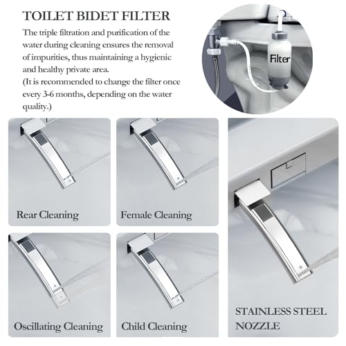 XCQQ Bidet Toilet Seat Round,Electric Toilet Seat Bidet Round,Smart Toilet Seat Bidet,Unlimited Warm Water,Vortex Wash,Electronic Heated,Warm Air Dryer,Rear and Front Wash,LED Light,Need Electricity