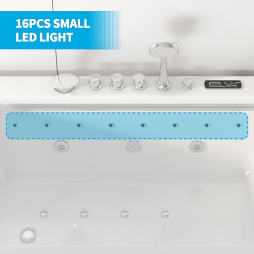 ADOWORE Whirlpool Bathtub, 67" Jetted Tub with Light, Hydro Massage Bathtub with Waterfall, SPA Bathtub with LED Control Panel & Chromatherapy, Whirlpool Tub with Pillow