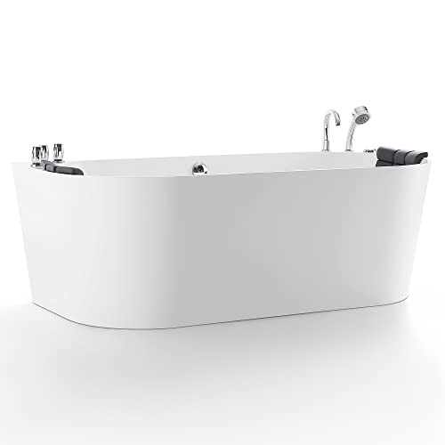 Empava 59-Inch Freestanding Whirlpool Bathtub,Acrylic 8 Hydromassage Jets Tub,59" x 30", Middle Drain, [ ETL Certificated ], Includes Faucet, Handheld Shower, and Waterproof Pillows