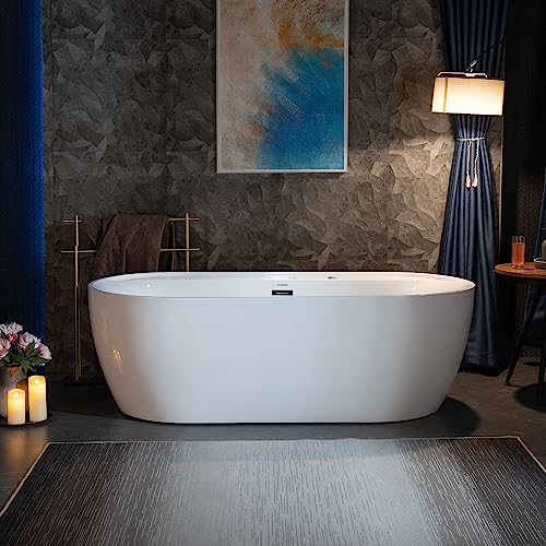 WOODBRIDGE 72" x 35-3/8" Whirlpool and Air Bath Heated Soaking Combination Tub with Adjustable Speed Air Blower and Display Control Panel, White,BJ-500