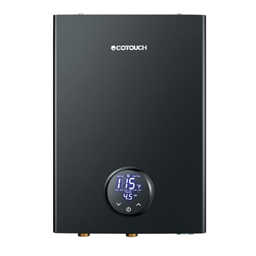 Tankless Hot Water Heater Electric, 240V ECOTOUCH 24kW On Demand Instant Point of Use Endless Smart Water Heater with Self-Modulating to Save Energy for Whole House Shower ECO240 Black