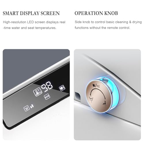 XCQQ Bidet Toilet Seat Round,Electric Toilet Seat Bidet Round,Smart Toilet Seat Bidet,Unlimited Warm Water,Vortex Wash,Electronic Heated,Warm Air Dryer,Rear and Front Wash,LED Light,Need Electricity
