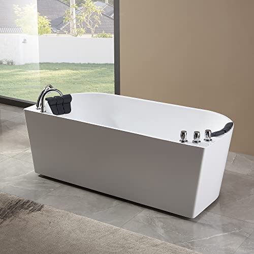 Empava 59" Freestanding Whirlpool Hydro Massage Bathtub, Acrylic 8 Jets Tub, 59" x 30", ETL Certificated, Includes Faucet, Handheld Shower, and Waterproof Pillows