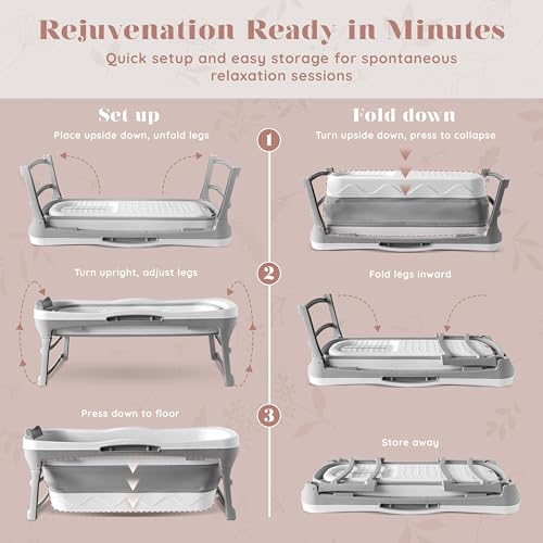 Portable Bathtub for Adult - Large 56'in Foldable Collapsible tub - Ergonomically Designed for the Ultimate Relaxing Soaking Bath. Ideal for Small Spaces - Quick, Effortless Folding Bathtub