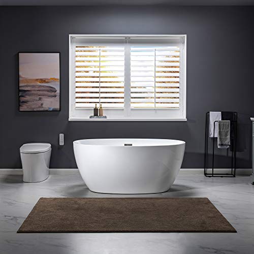 WOODBRIDGE 55" Acrylic Freestanding Bathtub Contemporary Soaking White Tub with Brushed Nickel Overflow and Drain,BTA1418 -B/N-Drain &O