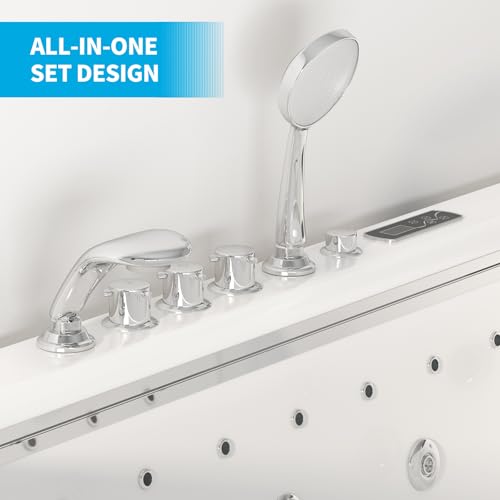 ADOWORE Whirlpool Bathtub, 67" Jetted Tub with Light, Hydro Massage Bathtub with Waterfall, SPA Bathtub with LED Control Panel & Chromatherapy, Whirlpool Tub with Pillow