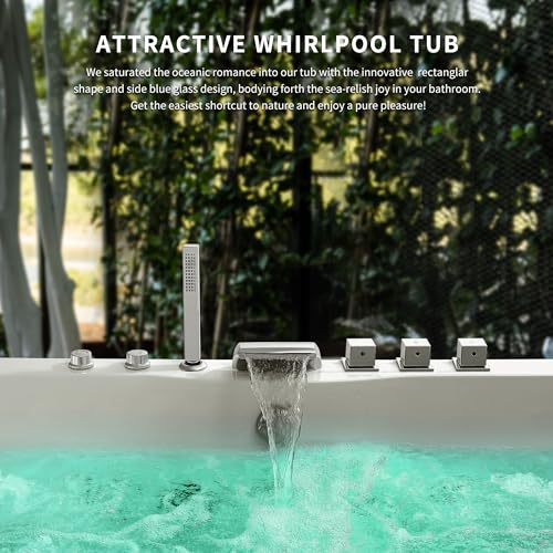 Empava Whirlpool Bathtub with 11 Jets,59" Spa Tub with Light,Hydromassage with Chromatherapy,Acrylic,3-Side Apron,White