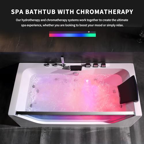 Empava 67" Center Drain Acrylic Rectangular 3-wall Alcove Whirlpool Bathtub in White