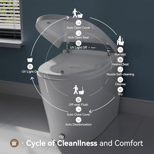 Uncle Brown Luxury Smart Bidet Toilet with Auto Open/Close Lid, Heated Toilet Seat, Instant Warm Water and Dryer, Smart Toilet with Night Light, Digital Display