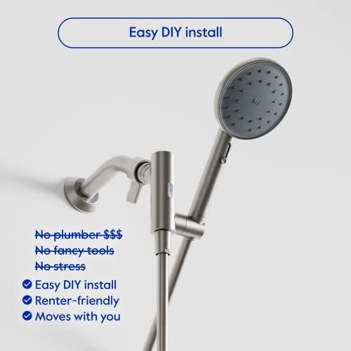 hai Smart Shower Head, Bluetooth Handheld Water Saving Showerhead with Adjustable High Pressure to Spa-Like Mist, Stainless Steel, Easy Installation, Customizable LED Lights, Charcoal, 1.8 GPM