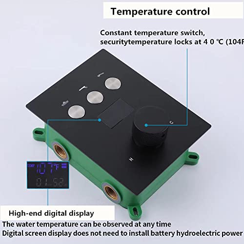 AYIVG Matte Black Shower System with 4PCS Body Jets 12 Inch LED Wall Mounted Rain Shower System Temperature Display Thermostatic Rainfall Shower Faucet Set Combo Can Be Used Simultaneously
