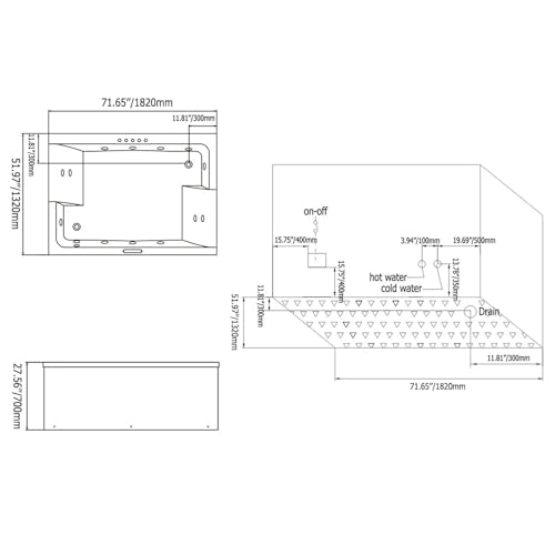 Weibath Whirlpool Bathtub 2 Person Jetted Bathtub 71" Massage Whirlpool Tub with 18 Water Jets+20 Air Jets,3 Sided Apron White Chromatherapy LED Jet Tub