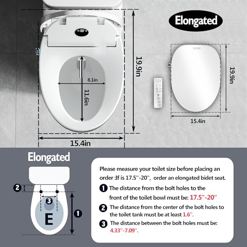 XCQQ Smart Bidet Toilet Seat,Wireless Remote Control,Unlimited Warm Water,Soft Close Toilet Lid,Electronic Heated,Display Screen,Vortex Wash,Warm Air Dryer,Rear and Front Wash,LED Night Light