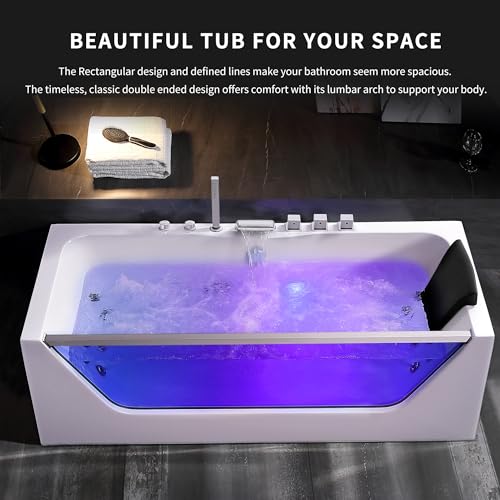Empava 67" Center Drain Acrylic Rectangular 3-wall Alcove Whirlpool Bathtub in White