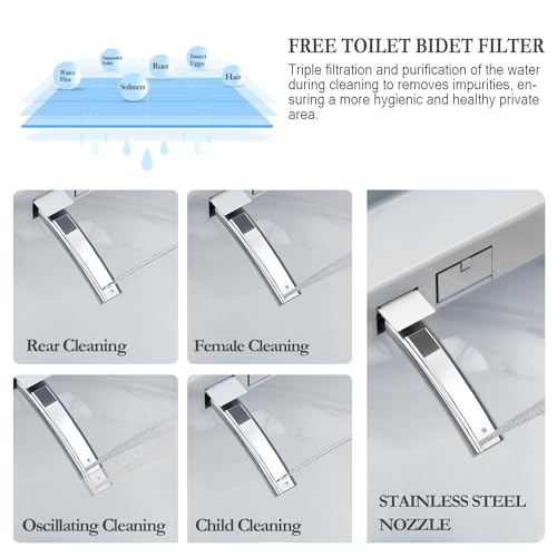 XCQQ Smart Bidet Toilet Seat,Removable Panel to Remote,Elongated Toilet Seat Slow Close,Electric Heated Bidet with Dryer,Bidet Toilet Seat Warm Water,Night Light Toilet Seat with Bidet,LED Screen