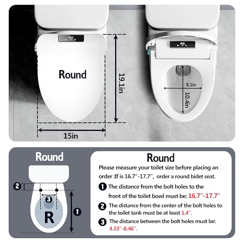 XCQQ Bidet Toilet Seat Round,Electric Toilet Seat Bidet Round,Smart Toilet Seat Bidet,Unlimited Warm Water,Vortex Wash,Electronic Heated,Warm Air Dryer,Rear and Front Wash,LED Light,Need Electricity