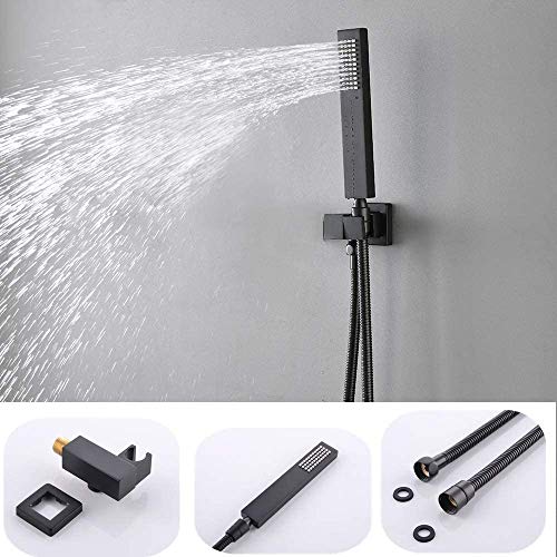 AYIVG Matte Black Shower System with 4PCS Body Jets 12 Inch LED Wall Mounted Rain Shower System Temperature Display Thermostatic Rainfall Shower Faucet Set Combo Can Be Used Simultaneously