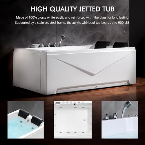 Empava Whirlpool Bathtub 71 Inch,2 Person Whirlpool Tubs With 16 Jets,Jetted Bathtub,Acrylic SPA Bath Tub,Hydro Massage Bathtub With Right Drain,3-Side Apron,White