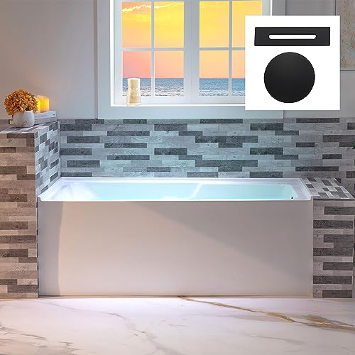 WOODBRIDGE 60" Acrylic Rectangular Alcove Soaking Bathtub in White with Right Drain, Matte Black Pop-Up Drain Included BA6030R