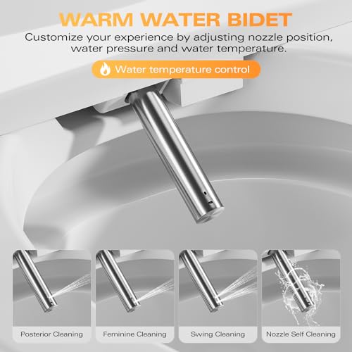 Electric Bidet Toilet Seat with Wireless Remote - Elongated Heated Bidet Toilet Seat - Bidet Warm Water with Dryer - Luxury Bidet Toilet Seat with Soft-Closing - LED Nightlight - Self-Clean Nozzle