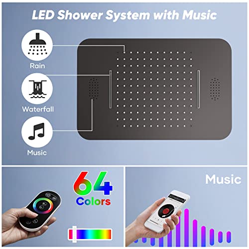 Doozoler Thermostatic Shower System, Full Body shower syetem with Body Jets, 23 Inch Rainfall Waterfall Overhead Shower System in Matte Black