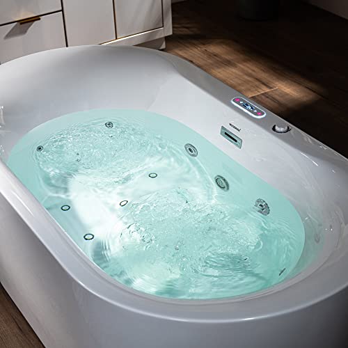 WOODBRIDGE 59" x 31-1/2" Whirlpool Water Jetted and Air Bubble Freestanding Heated Soaking Combination Bathtub with LED control panel, BJ100, White