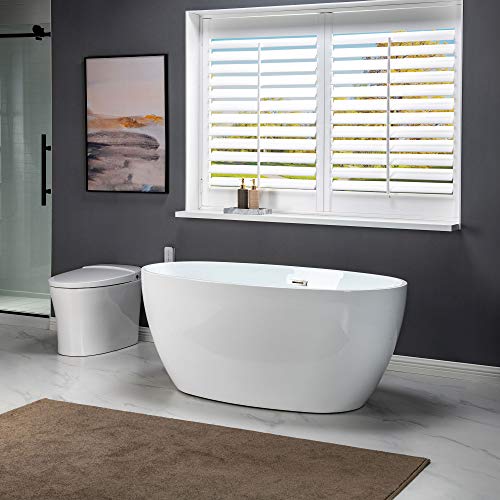 WOODBRIDGE 55" Acrylic Freestanding Bathtub Contemporary Soaking White Tub with Brushed Nickel Overflow and Drain,BTA1418 -B/N-Drain &O