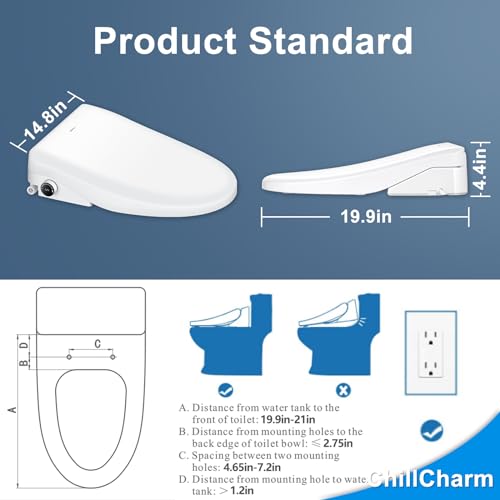 ChillCharm Electric Bidet Smart Toilet Seat Auto Open and Close Lid, Elongated Heated Toilet Seat, Adjustable Warm Water and Air Dryer,Oscillating and Pulsating Spray Wash LED Nightlight,White