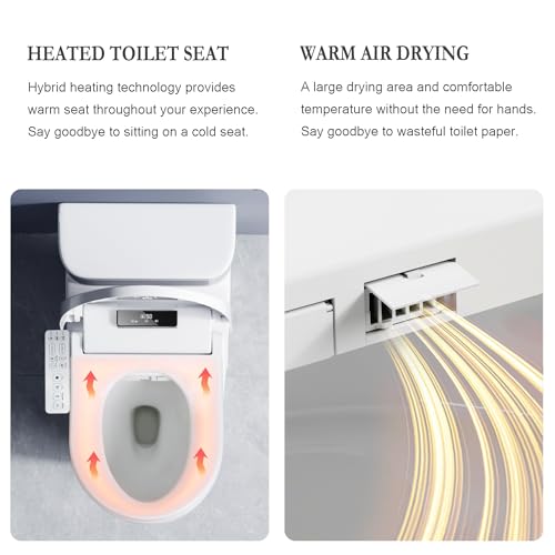 XCQQ Smart Bidet Toilet Seat,Removable Panel to Remote,Elongated Toilet Seat Slow Close,Electric Heated Bidet with Dryer,Bidet Toilet Seat Warm Water,Night Light Toilet Seat with Bidet,LED Screen